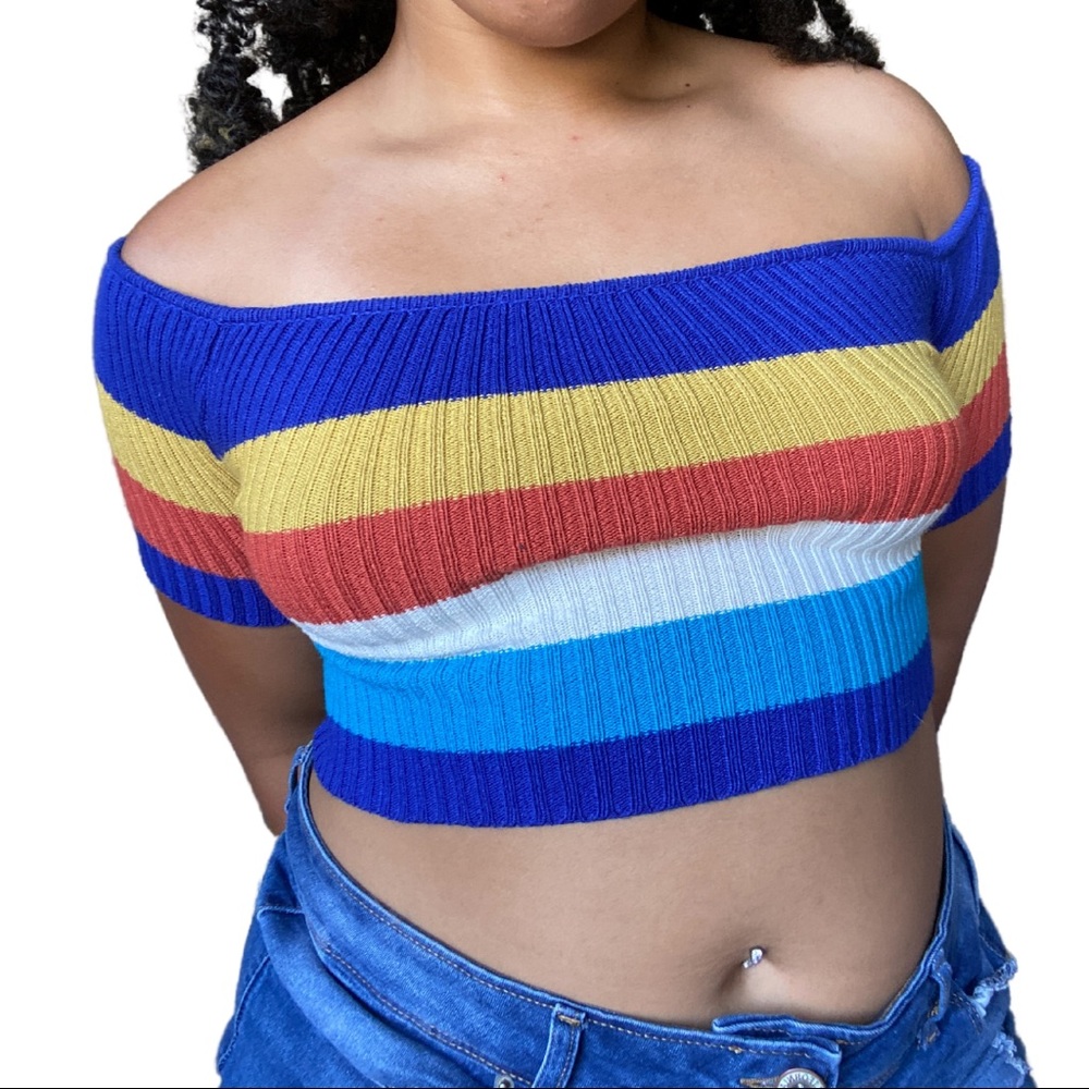 Nearly new multicolored striped crop top